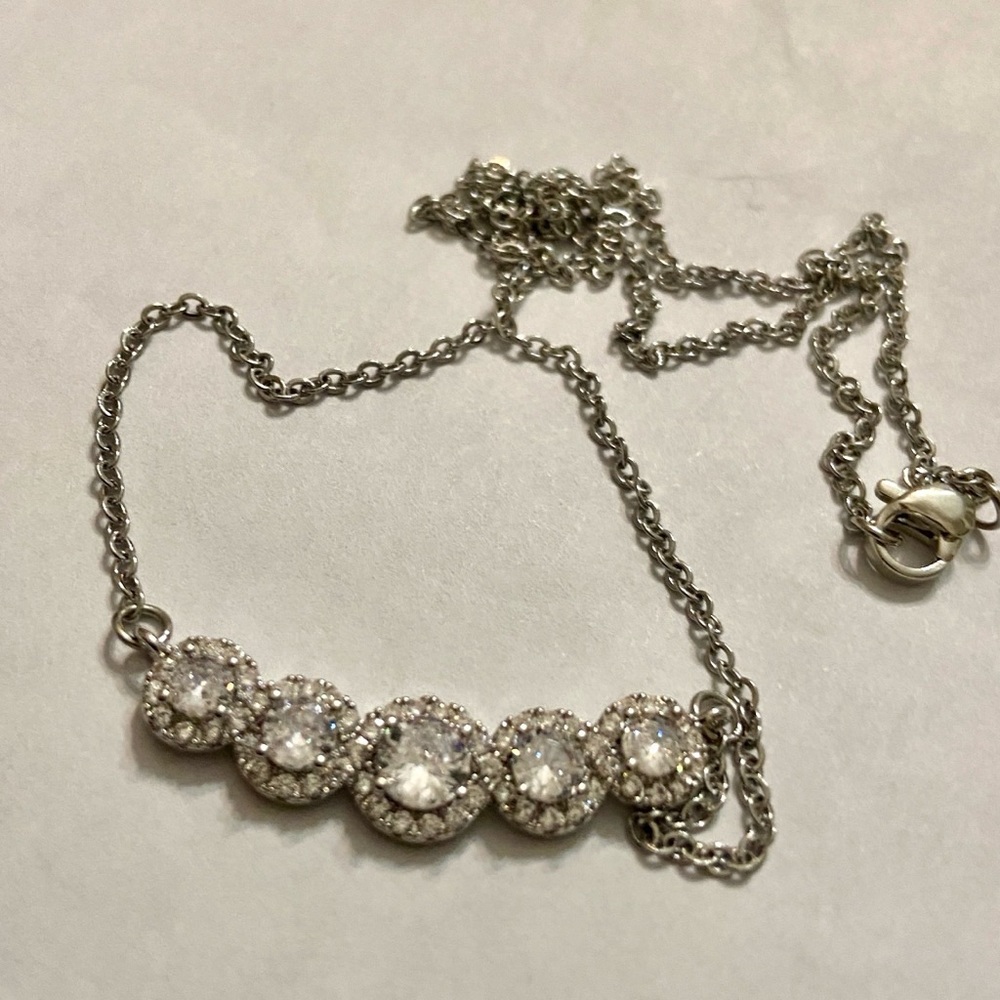 Faux Diamonds-Cubic Zirconia 925 Silver Filled Chain Necklace